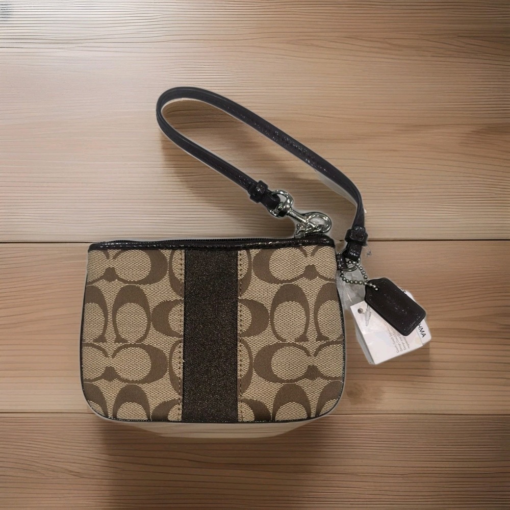 Coach Wristlet Wallet Signature Stripe Brown New With Tags F51158 - Picture 2 of 7